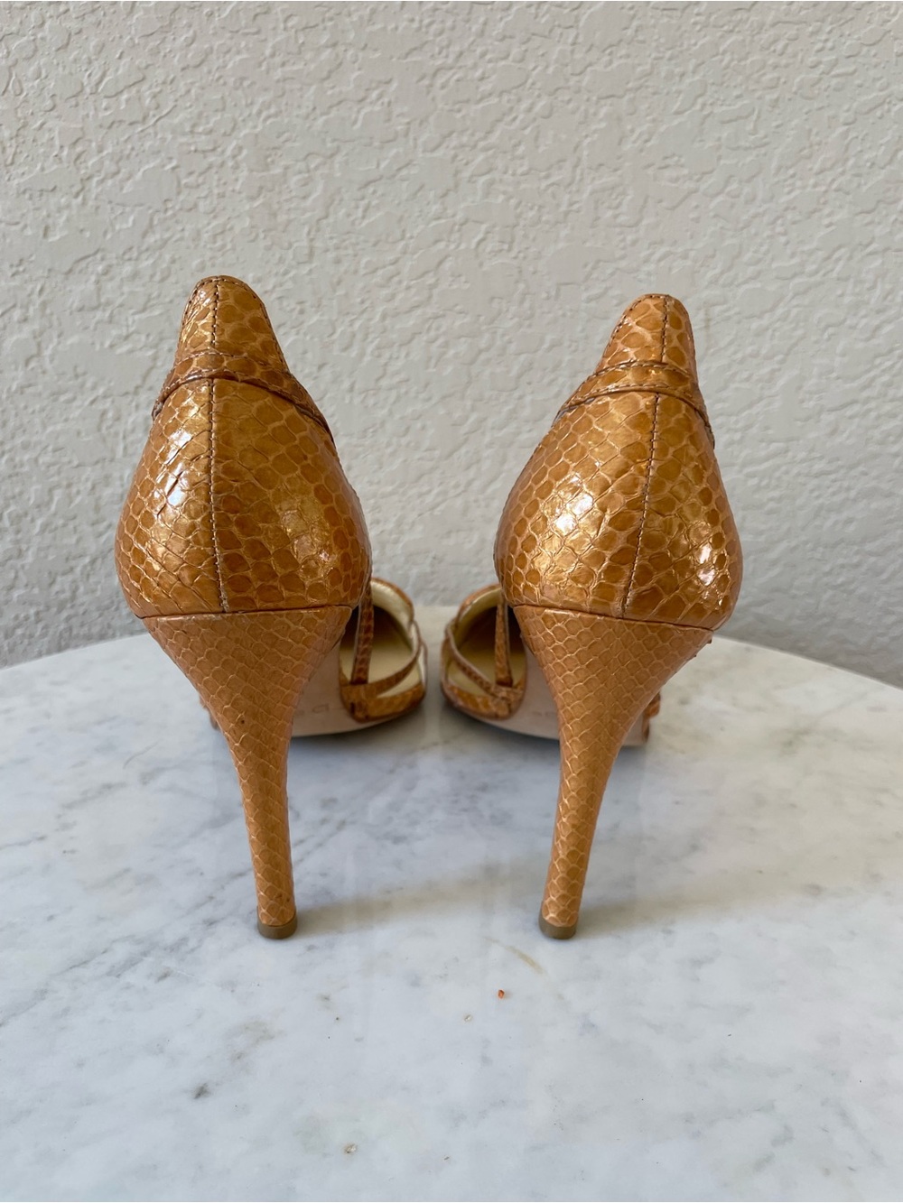 Y2K Snake Skin Golden Leather Pointy Toe Heels Size 7 by Bebe - Picture 7 of 11